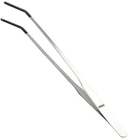 CAPASTEC Reptile Feeding Tongs, Stainless Steel Lizard Feeding Tongs, Aquarium Curved Feeding Tweezers for Reptiles with Rubber Tip, Terrarium Feeding Tongs 10.63 L, Black Silver Tone