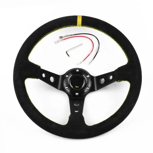 ZHANGSHUMIN Sportlenkrad Universal 350mm 14 Zoll Racing Lenkrad Auto Rallye Rennen Wildleder Lenkrad Holzlenkrad(Yellow)