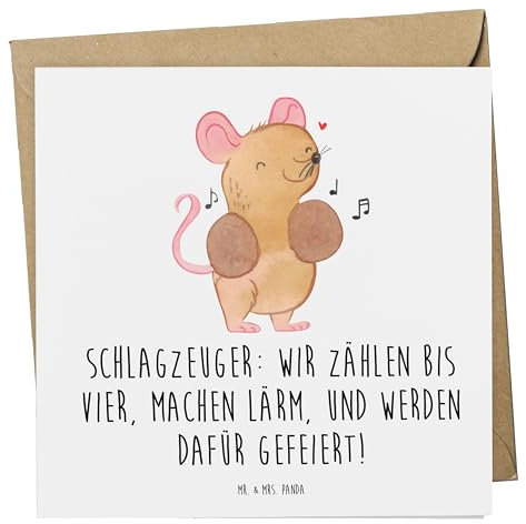 Mr. & Mrs. Panda Grußkarte Schlagzeuger Stolz - Geschenk, Musik, doppelkarte, Lernen, faltkarte, Musiker, Klappkarte, Performance, Instrument, Band, Glückwunschkarte, Konzert, anlasskarte, Beats
