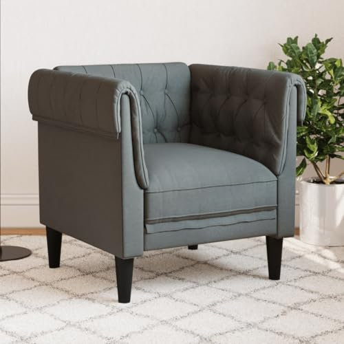 Willood Chesterfield Sessel Polstersessel mit Armlehnen Rückenlehne Stützbeine Loungesessel für Wohnzimmer Clubsessel Modern Dunkelgrau Stoff