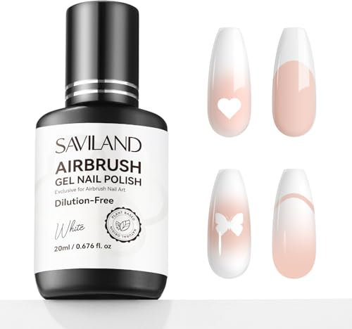 SAVILAND Plus Airbrush Paint Gel Nail Polish Dilution-free: 20 ml No Clogging White Gel Polish High Pigmented Colors Non-toxic Nail Polish for Airbrush Ombre Nails French Nail Art
