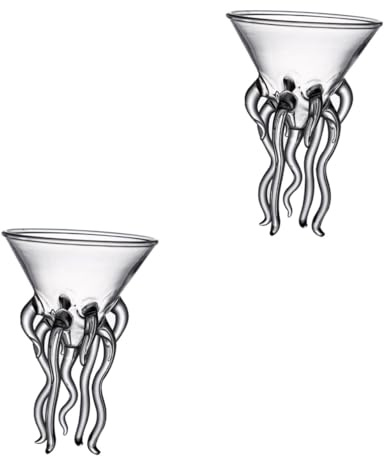 Mikinona 2pcs Jellyfish Cup Cocktail Drinking Cups Water Goblets Whisky Wine Funny Cocktail Squid Octopus Goblets Party Beer Transparent Glass