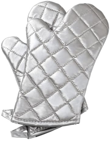 Silver 13 Quilted Oven Mitts Set of 2 Heat Resistant for Kitchen Grill | Quilted Lining, 1 Pair, Heat Resistant, Classic, Cotton Blend, Cooking, Baking, Grilling, Non-Slip Grip