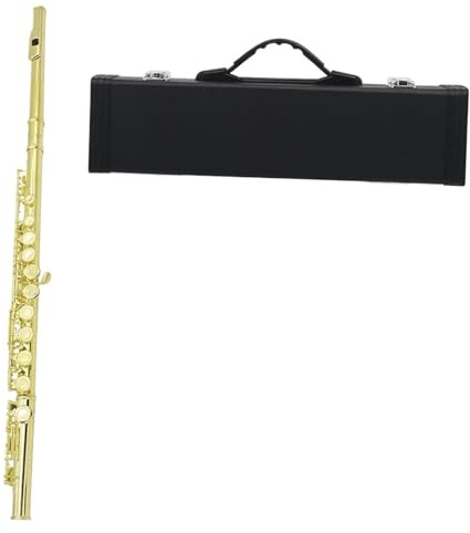 Flöte 16 Geschlossene Offene Löcher C-Taste Flöte Musikinstrument Konzertflöte Versilbert Professionelle Querflöte Mit E-Taste(Gold)