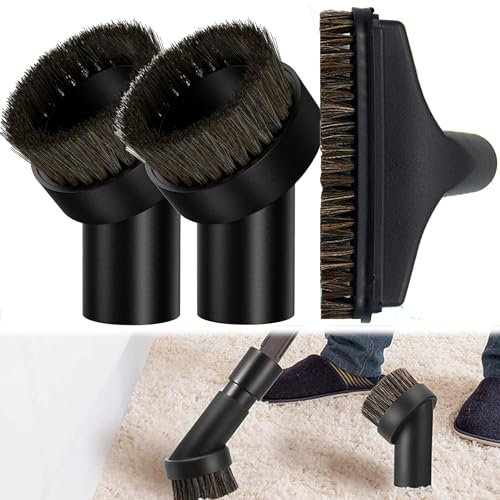 QSLKI 3PCS 32mm Vacuum Attachments Accessories, Vacuum Cleaner Attachment, Horse Hair Vacuum Cleaner Attachment Replacement, Include Round and Square Dusting Brush