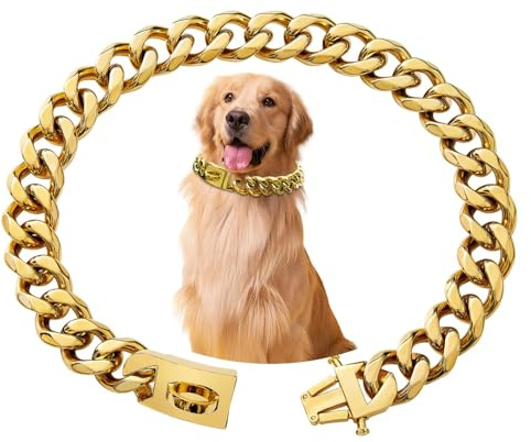 Kettenhalsband Hund, Edelstahl Hundehalsband mit Sicherer Schnalle, Verstellbar 25-55cm für Mittelgroße & Große Hunde, Kautfest & Hautfreundlich, Cuban Kette Halsband Hundetraining（35cm）