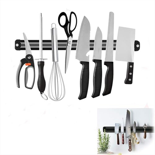 Magnetic Knife Holder Wall Mounted Strong Magnetic Strip Rack for Kitchen Utensils & Tools Stainless Steel Knife Storage Organizer with Neodymium Magnets Easy Install & Safe Design (20 cm)