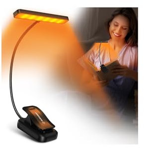 Glocusent Leselampe Buch Klemme 26 LEDs, Buchlampe mit 5 Farbtemperatur & Stufenlose Helligkeit, USB-C Wiederaufladbares Leselicht, Lange Laufzeit, 360° Flexibel für Nachtlesen ins Bett