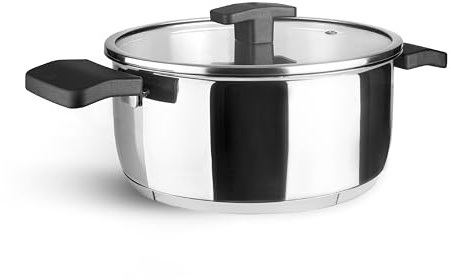 Lacor - 80022 - Casseruola con Coperchio in Pietra Calcarea, Acciaio Inox 18/10, Manici Termoisolanti, Fondo Diffusore, Compatibile ad Induzione, ø22cm, 3 Litri