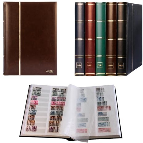 Prophila - Album per francobolli, 64 lati bianchi, copertina imbottita marrone