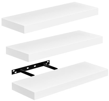 FURNITABLE Mensola da Muro Set di 3Rettangolare scaffale da Parete Libreria Decorazione per Cameretta Ufficio Porta CD/Dvd in Legno Bianco 40cm