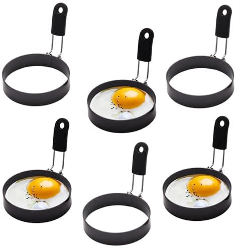 Professional 6 Pack Egg Rings for Perfect Round Eggs, 3.54 Inch Non Stick Stainless Steel Molds, Pancake, Burger Patty and Hash Brown Maker, Dishwasher Safe and Easy Clean