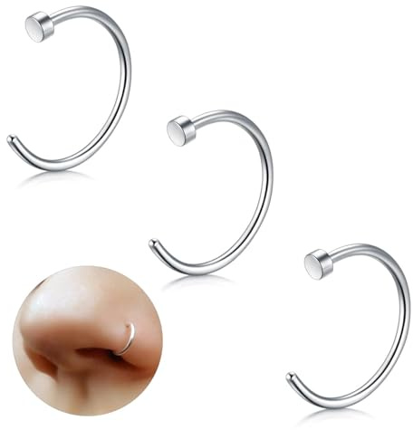 ESHIONER G23 Titan Falsk näsborre piercing septum näsa tragus helix conch falsk näspiercing kvinnor män 18G 20G 6 mm/8 mm/10 mm silver guld 3 st hypoallergen falsk näsborre piercing, (18g)1.0mm----6mm