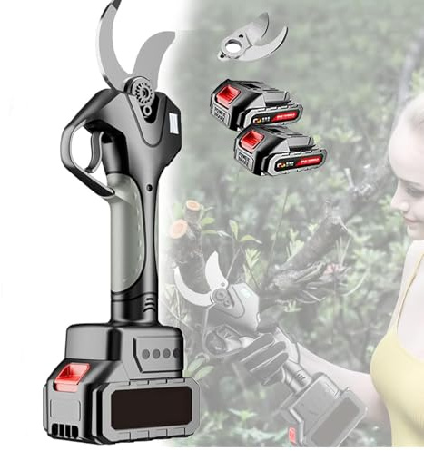 GYKOZY Forbici da potatura a Batteria da 45 mm Elettriche Professionali con Batteria da 1500 Ah - Display LCD per Giardinaggio, 2 batterie