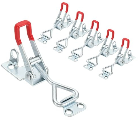 sourcing map 6pcs Adjustable Toggle Clamp M5 x 28mm 220lbs Holding Capacity 4001 Style Quick Release Pull Latches Clamps Hasp with Lock Hole for Smoker Lid Jig Tool Box Case, Silver Red