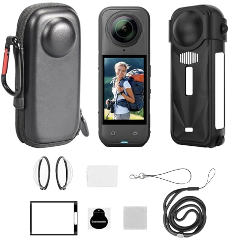 JasonMighty For Insta 360 X5 Action Camera Protector Accessories Kit Include Camera Case/Silicone Cover/Lens Guards/Screen Tempered Glass