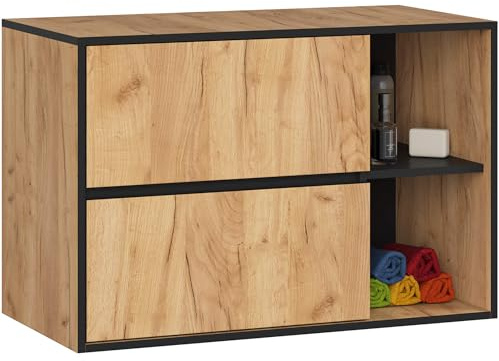 AKORD Meuble sous Vasque Salle de Bain VAMI 90 cm - sous-Lavabo Mural avec 2 Tiroirs - Rangement Pratique et Élegant - pour Vasque à Poser - 90x60x45,5 cm - Chêne Craft & Noir