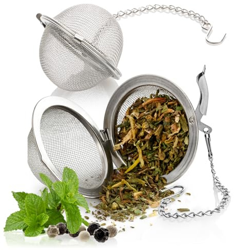 Wilhelm Sell® 2x Teesieb aus rostfreiem Edelstahl, Tee-Ei in Kugelform | leicht zu reinigendes Tee - Kräuter- und Gewürzsieb - feinmaschiger Teefilter