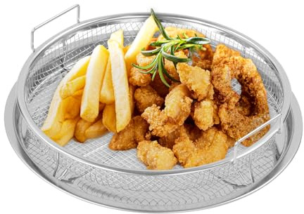 Apriltop Drahtkorb Grill mit Tablett, Durchmesser 30cm, Hitzebeständigkeit 200℃, Rund Backkorb Backofen, aus Metall, für Backofen, Heißluftfritteuse (Silber)