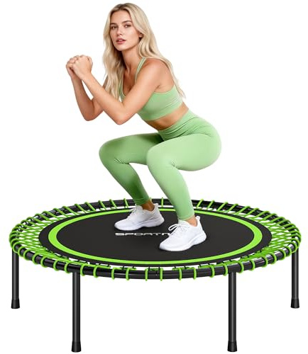 SPORTNOW Trampolín de Fitness Adultos Ø114 cm, Cama Elástica con Marco de Acero Reforzado, Carga 200kg, para Entrenamiento Piernas, Cuerpo en Hogar, Oficina, Gimnasio, Verde y Negro
