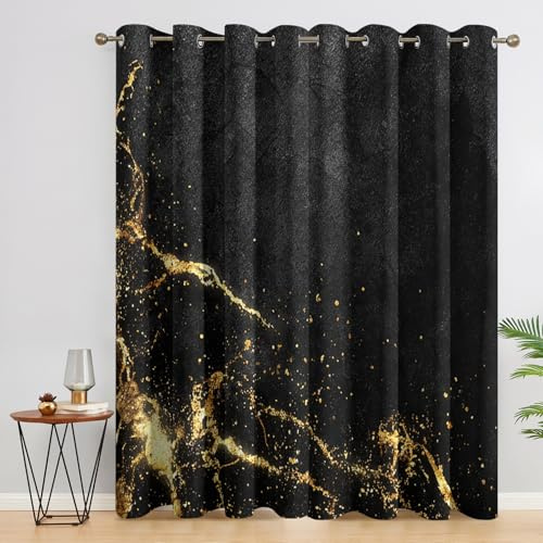 Generisch Schwarz Gold Marmor Vorhang Blickdicht 2er Set, H 175 x B 140, 95% Verdunklung, Abstrakt Vorhänge für Wohnzimmer Schlafzimmer Deko, Thermo Fenster Gardinen mit Ösen BVK114