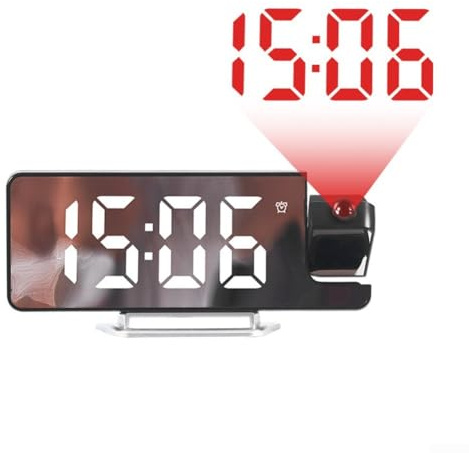 DAZZLEEX Reloj despertador digital de proyección con pantalla de temperatura, proyector multiángulo ajustable para techo o pared, formato de hora de 12/24 horas, pantalla LED verde, exterior (luz
