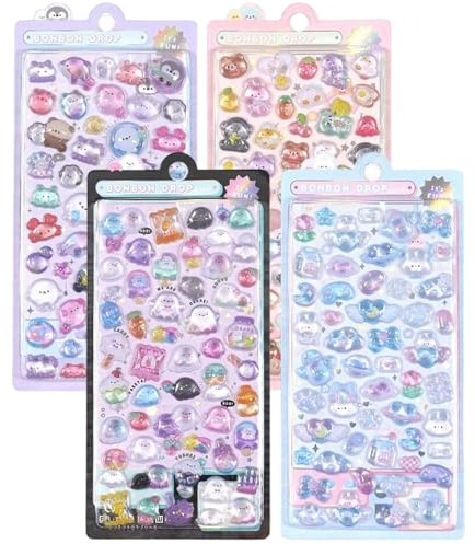 3D-Puffy-Aufkleber, 4 Blatt, süße Puffy-Aufkleber für Kinder, Mädchen, Erwachsene, Scrapbooking, Handyhülle, Notizbuch, 3D-niedliche