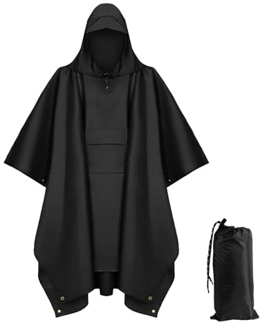 Gyism Poncho de pluie imperméable pour homme et femme - Veste de pluie polyvalente avec capuche et poches 3 en 1 - Protection contre la pluie - Poncho de pluie pour la randonnée et le camping