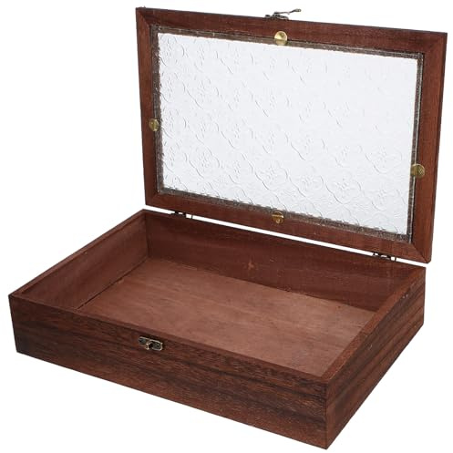 ERINGOGO Caja de Madera Expositora Vintage con Tapa de Cristal Organizador de Bolsitas de Té y Maquillaje Cajón Espacioso de Madera de Paulownia Grande para Almacenamiento Decorativo en