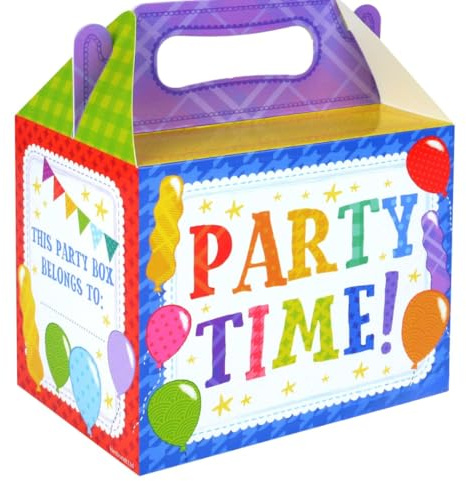 TC Toys 48x Party Time Kids Lunch Boxes – Cardboard Food Boxes with Handles for Children’s Birthday Parties, School Picnics & Loot Bag Fillers – 14cm x 12cm x 9.5cm