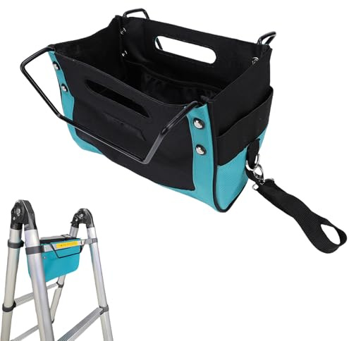 LICAEVEY Ladder Tool Bag with Cargo Hold, Upgrade Heavy Duty Oxford Fabric Tool Pouch with Elastic Storage, Universal Fit for A Frame Extension Ladders