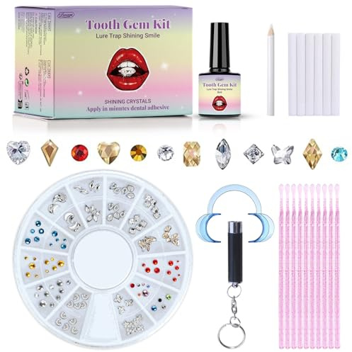Gansdnek Kit Strass Dentaire, 140 Pièces Décoration de Dents en Strass, Strass Dentaire Tooth Gem Kit, Bijoux Dentaire Amovibles, Ornements Dents pour Embellir et Décorer les Dents