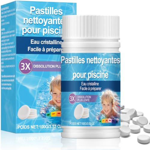 Chlore Piscine, Galet Chlore Piscine Multifonction à Dissolution Lente, Longue Désinfection, Eau Propre et Saine, Libération Stable et Durable du Chlore, 100 Pièces