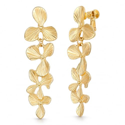 Gold Clip On Earrings for Women - Gold Flower Earrings with Flower Shape