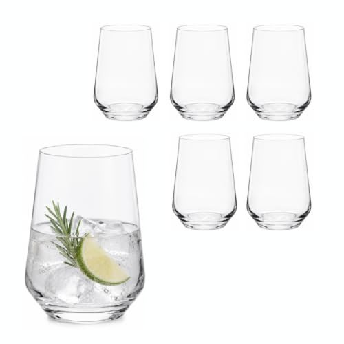 Generico Set 6 Bicchieri Acqua Tumbler in Vetro 400 ml – Bicchieri Moderni Trasparenti Senza Stelo, Eleganti e Resistenti, Ideali per Acqua, Cocktail, Whisky, Gin Tonic, Succhi e Bevande