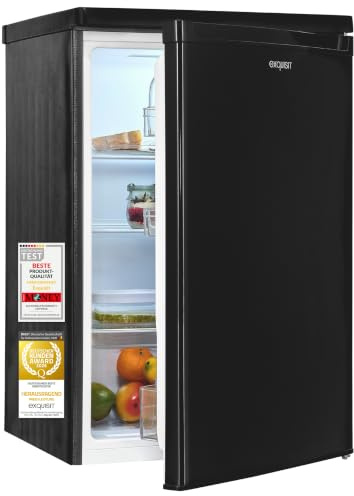 Exquisit Vollraumkühlschrank KS516-V-040E, Schwarz, 55 cm breit | 127 l, Energieklasse E, LED-Beleuchtung, 39 dB, Türanschlag wechselbar