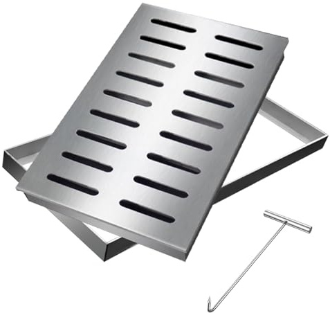 304 inless stål dräneringsgaller – tungt Du halkfritt fyrkantigt skydd för trädgård, gångväg och uteplats – 30 x 20 x 3 cm (12 x 8 x 1,2 tum) – regnvattenlösning