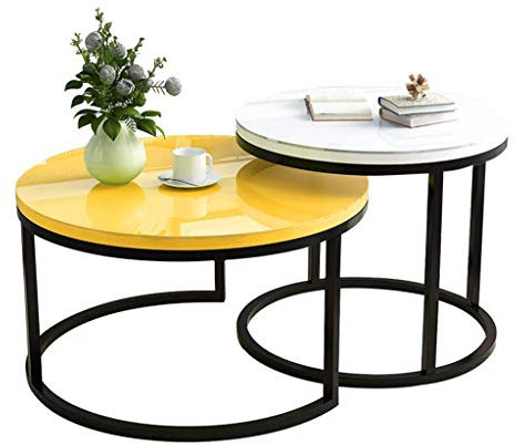 LAMXF Säulentische Couchtisch für Wohnzimmer Modern Round, Sofatische für kleine Räume, Ausgeglichenes Glas-Metallrahmen, Klein + Groß