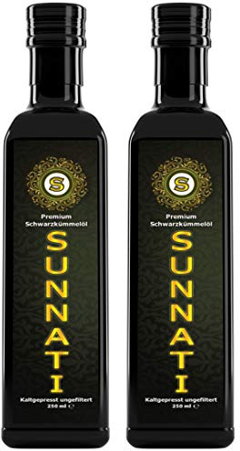 Sunnati® Svart kummin olja ofiltrerad kallpressad 100 % naturlig ren 2 x 250 ml (500 ml)