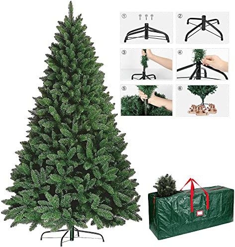 TradeXone-Colorado Green Pine Bushy Artificial Christmas Tree Tips 5ft/6ft/7ft Xmas Tree With Metal Stand & FREE BAG (7FT (210CM)1000 tips)