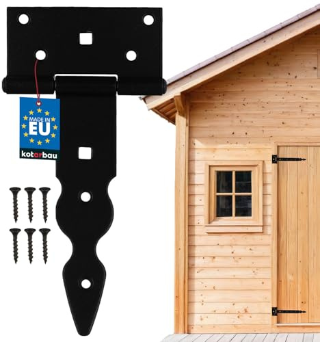 KOTARBAU® Bisagra de puerta en T 150mm, Acero, Negra, Herraje para puertas de jardín de madera, Bisagra apaisada para Cobertizo Granero, Bisagra decorativa para puerta abatible, Recubrimiento en polvo