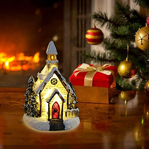 ISAKEN Weihnachtsdorf Mit Beleuchtung, Weihnachtshaus Beleuchtet, Weihnachtsdeko Häuser Led, Weihnachtsdorf Häuser Zubehör Deko Miniatur Retro Weihnachtsdorf Deko Weihnachtsbeleuchtung Weihnachtsdeko