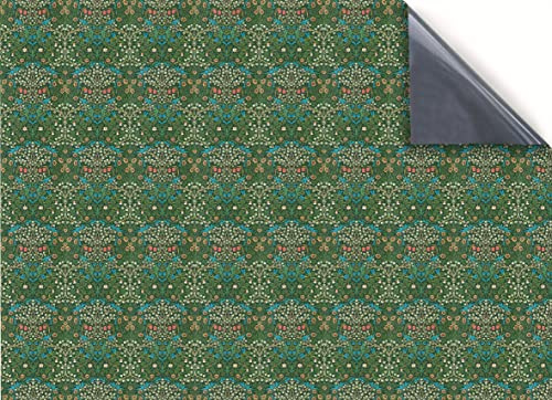 Stick & Go Repositionable Self Adhesive Dolls House Wallpaper 1:12 Scale (1 Sheet) - Morris Floral Green Wallpaper - No. 131