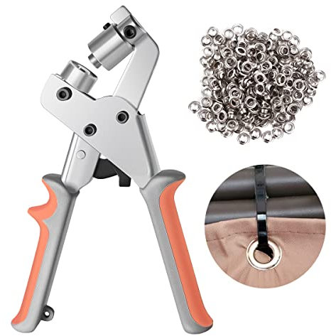 Yorkmills Eyelet Punch Kit Grommet Tool Kit Hole Punch Pliers Handheld Eyelet Press for Fabric Portable Manual Puncher with 500pcs Silver Grommets of 3/8 Inch (10mm)