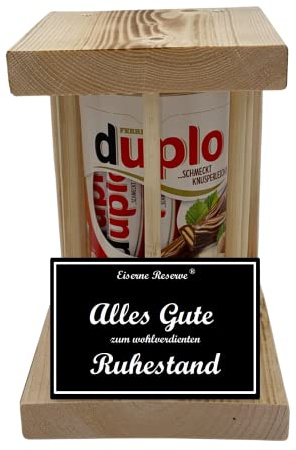 Ruhestand Geschenk zur Rente Pensionierung originell lustig duplo Riegel (10 x 18.2 g) Notfall Reserve Holzstäbe Alles Gute zum wohlverdienten Ruhestand