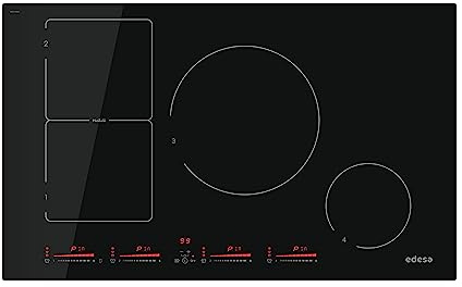 Edesa Placa de Inducción EIM-8430 R con 4 Zonas de cocción 9 Niveles de Potencia + Booster. Acabado en Cristal Negro