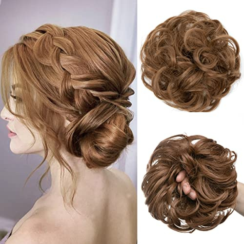 JJstar Haarteil Mit Gummiband, Groß Dutt Haarteil Gelockt Haargummi Mit Haaren Hochsteckfrisuren Haarverlängerung Messy Bun Haarteile für Damen Mädchen Pferdeschwanz