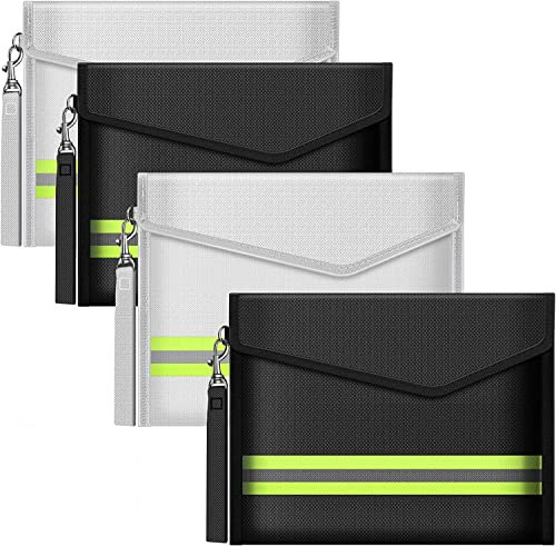 ImnBest 4 Stück Feuerfeste Tasche,Feuerfeste Geldtasche (20 x 14 cm) Feuerfeste Tasche für Dokument Passport Bankkarte Wertsachen,Geldtasche feuerfest wasserdicht,Feuerfeste Brieftasche.