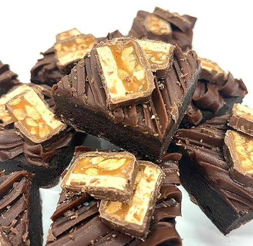 Caramel and Peanuts Chocolate Fudge Letterbox Brownie, Serves 9. Perfect for Birthdays, Get Well Soons, Well Dones or just Because. Handmade and Baked by bakerdays!