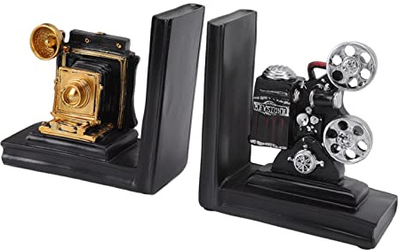 Fockety Sujetalibros, Proyector de Película de Resina con Diseño de Superficie Brillante Base Antideslizante Valor Artístico Sujetalibros Decorativos Estilo Vintage Refinado Tope de Libros Duradero